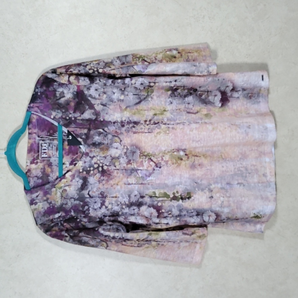 2/$10 04112 French Dressing purple floral 3/4 sleeve blouse M NWT